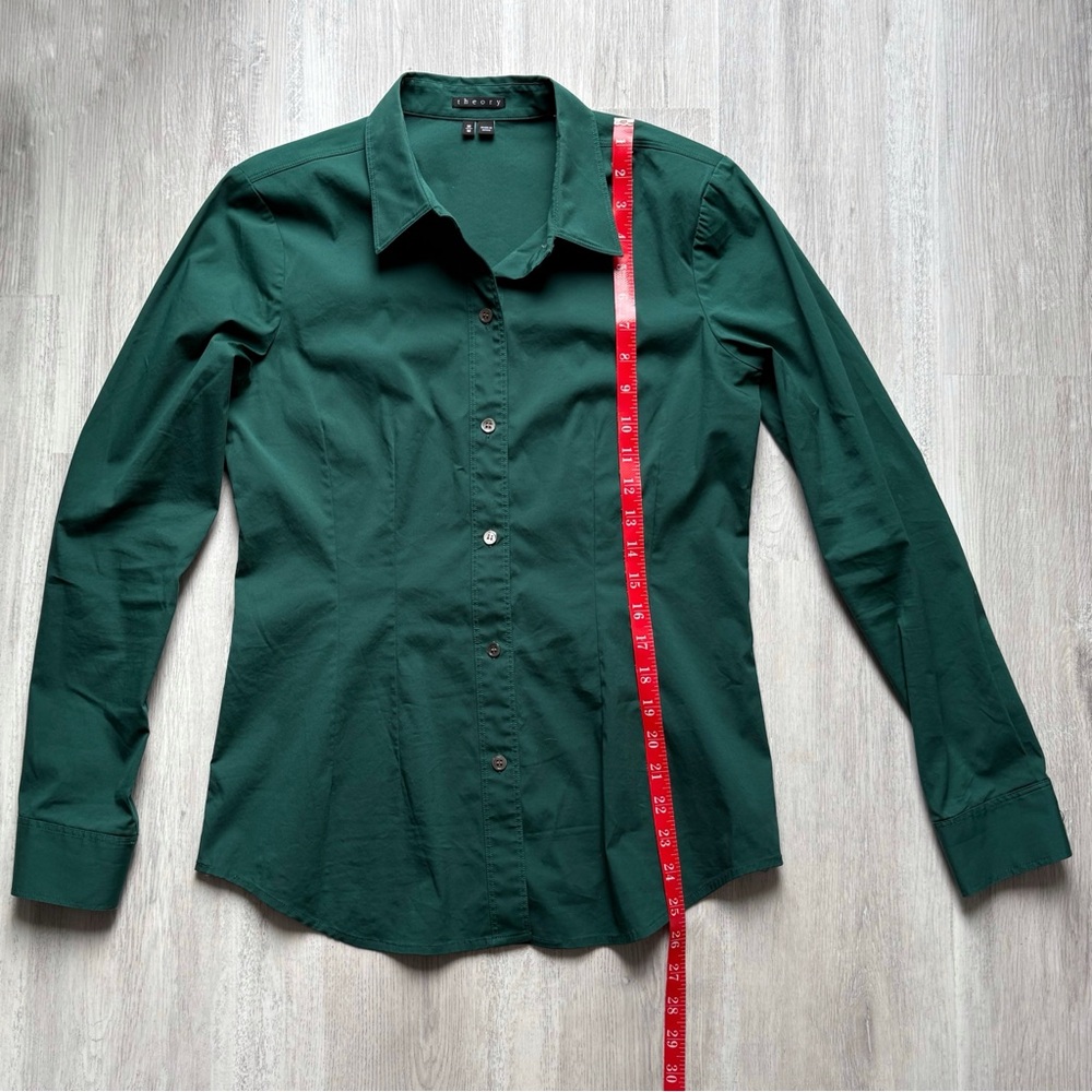 Theory Green Cotton Blend Tailored Button-Up Shirt Size Medium - Picture 11 of 11